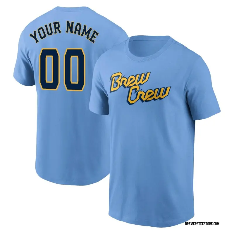 Men's Milwaukee Brewers ＃00 Custom Blue Powder 2022 City Connect Name & Number T-Shirt