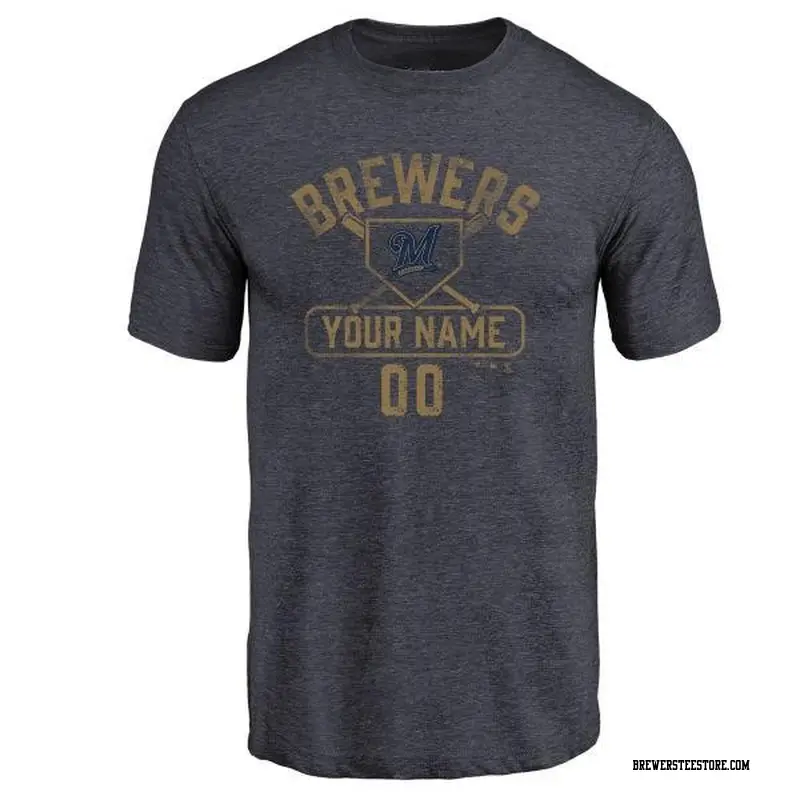 Men's Milwaukee Brewers ＃00 Custom Navy Branded Base Runner T-Shirt