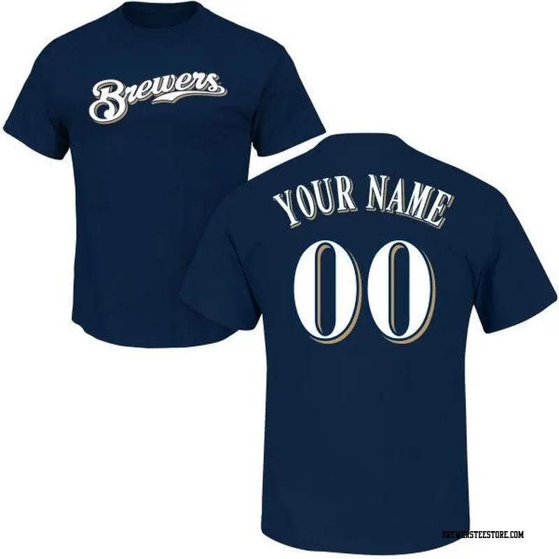 Men's Milwaukee Brewers ＃00 Custom Navy Roster Name & Number T-Shirt