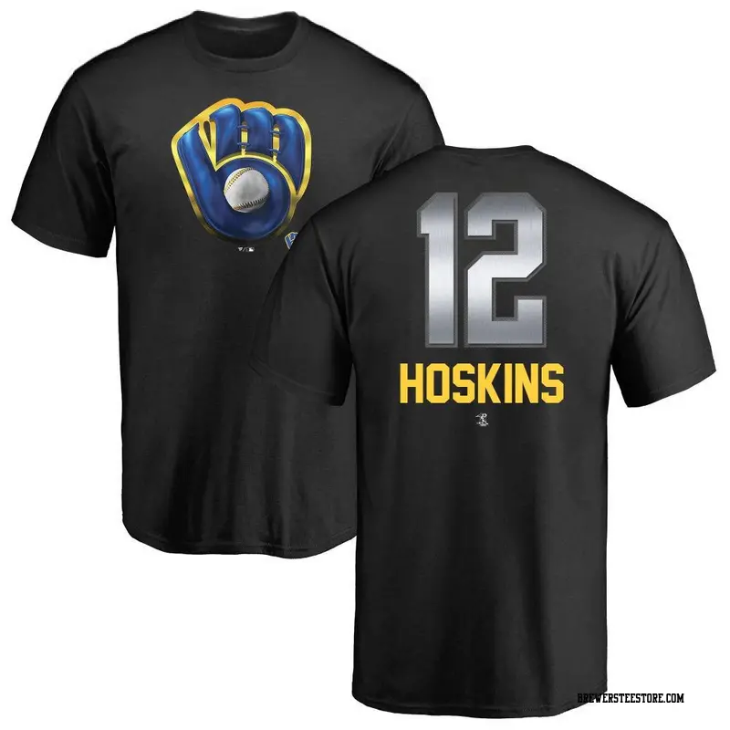 Men's Milwaukee Brewers ＃12 Rhys Hoskins Black Midnight Mascot T-Shirt