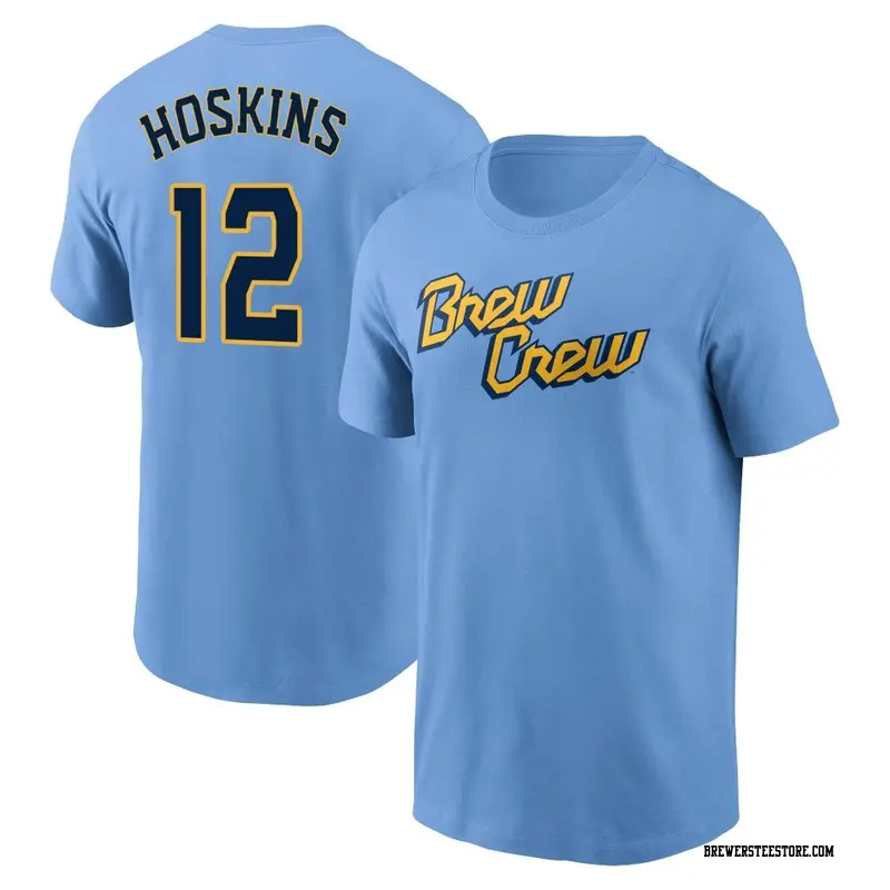 Men's Milwaukee Brewers ＃12 Rhys Hoskins Blue Powder 2022 City Connect Name & Number T-Shirt