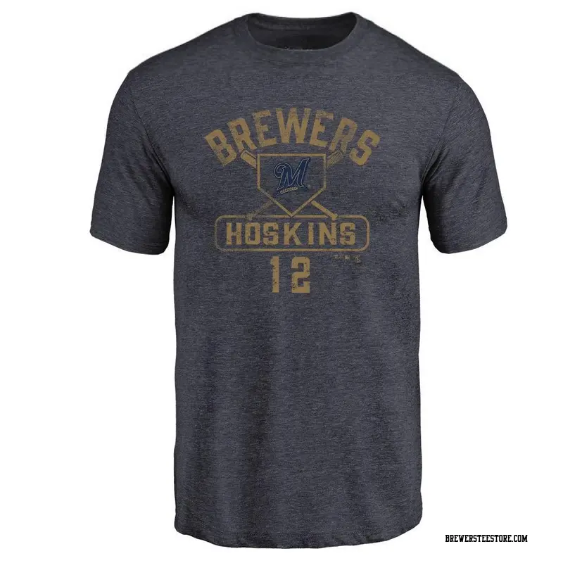 Men's Milwaukee Brewers ＃12 Rhys Hoskins Navy Base Runner T-Shirt