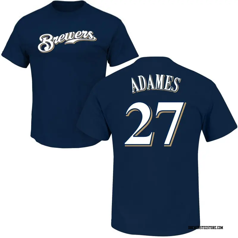 Men's Milwaukee Brewers ＃27 Willy Adames Navy Roster Name & Number T-Shirt  - Brewers Store