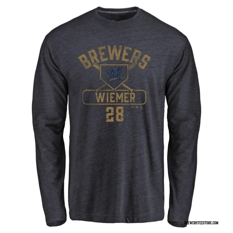 Men's Milwaukee Brewers ＃28 Joey Wiemer Navy Branded Base Runner Long Sleeve  T-Shirt - Brewers Store