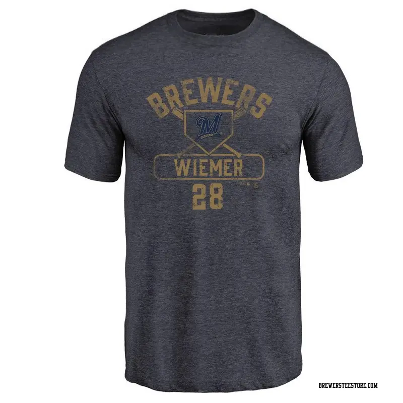 Men's Milwaukee Brewers ＃28 Joey Wiemer Navy Branded Base Runner Long Sleeve  T-Shirt - Brewers Store