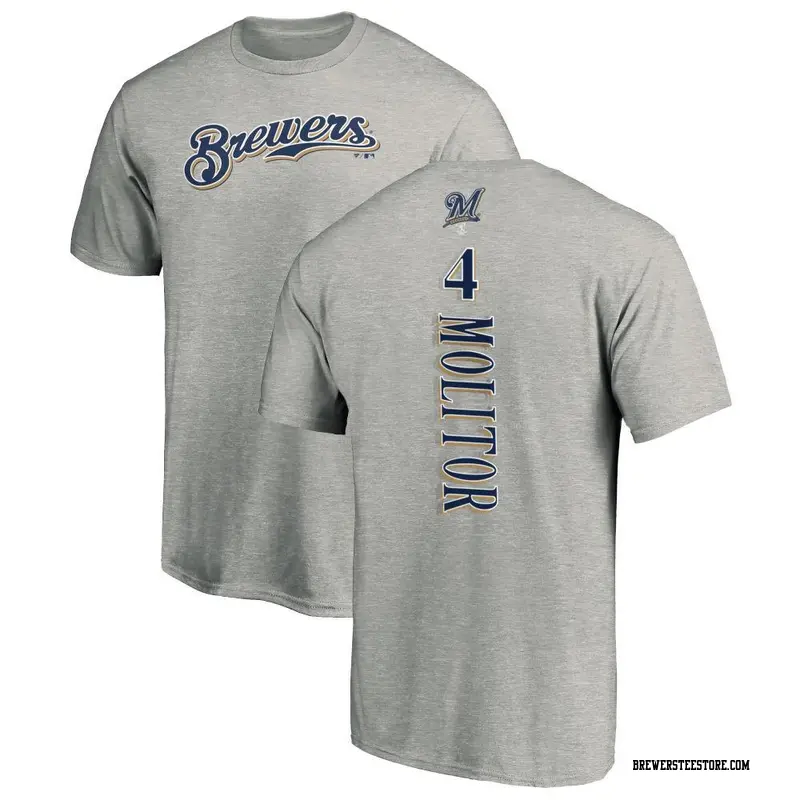 Men's Milwaukee Brewers ＃4 Paul Molitor Ash Backer T-Shirt