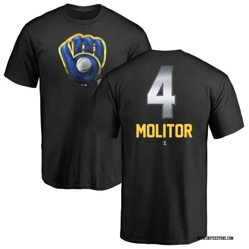 Men's Milwaukee Brewers ＃4 Paul Molitor Black Branded Midnight Mascot T-Shirt