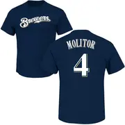 Men's Milwaukee Brewers ＃4 Paul Molitor Navy Roster Name & Number T-Shirt