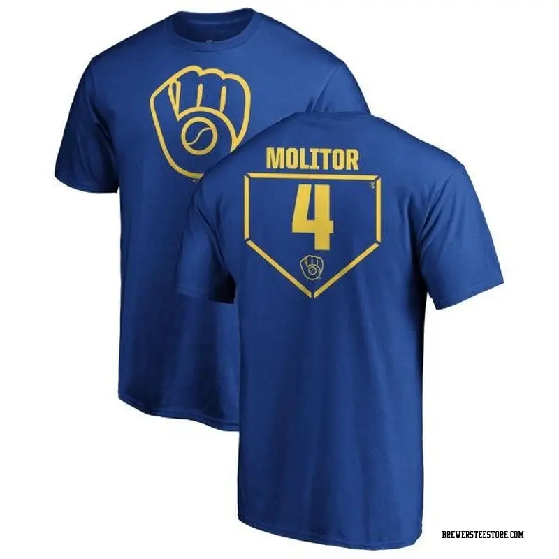 Men's Milwaukee Brewers ＃4 Paul Molitor Royal Branded RBI T-Shirt