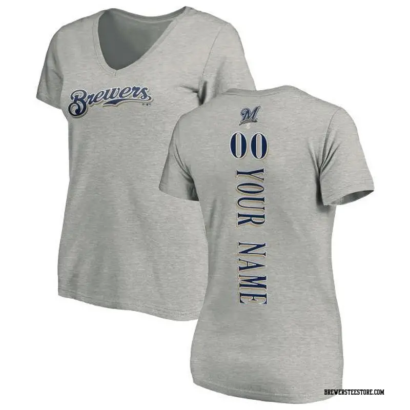 Women's Milwaukee Brewers ＃00 Custom Ash Backer Slim Fit T-Shirt