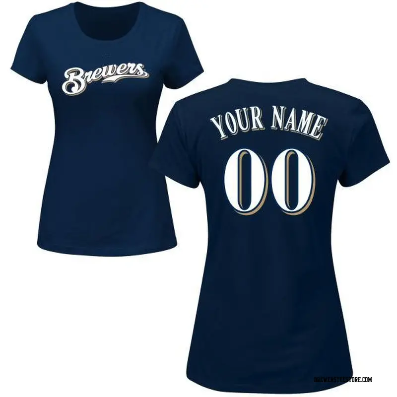 Women's Milwaukee Brewers ＃00 Custom Navy Roster Name & Number T-Shirt