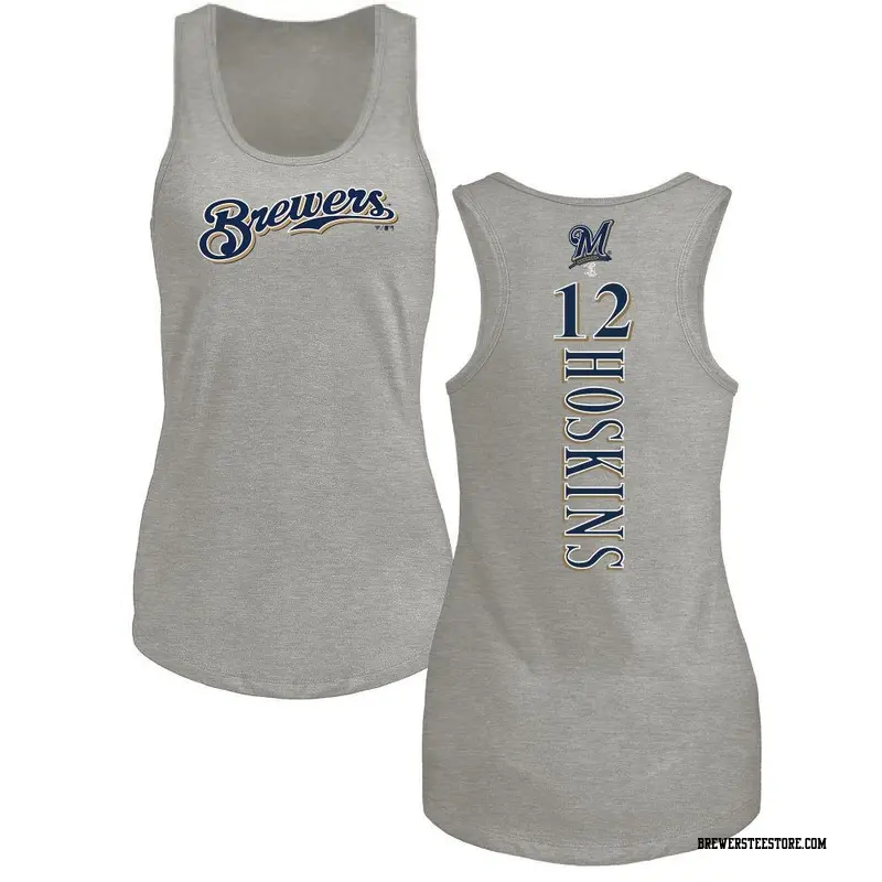 Women's Milwaukee Brewers ＃12 Rhys Hoskins Ash Backer Tank Top