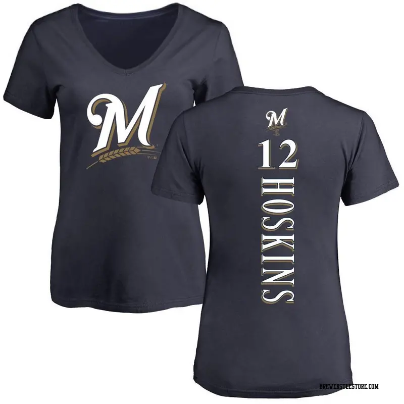 Women's Milwaukee Brewers ＃12 Rhys Hoskins Navy Backer Slim Fit T-Shirt