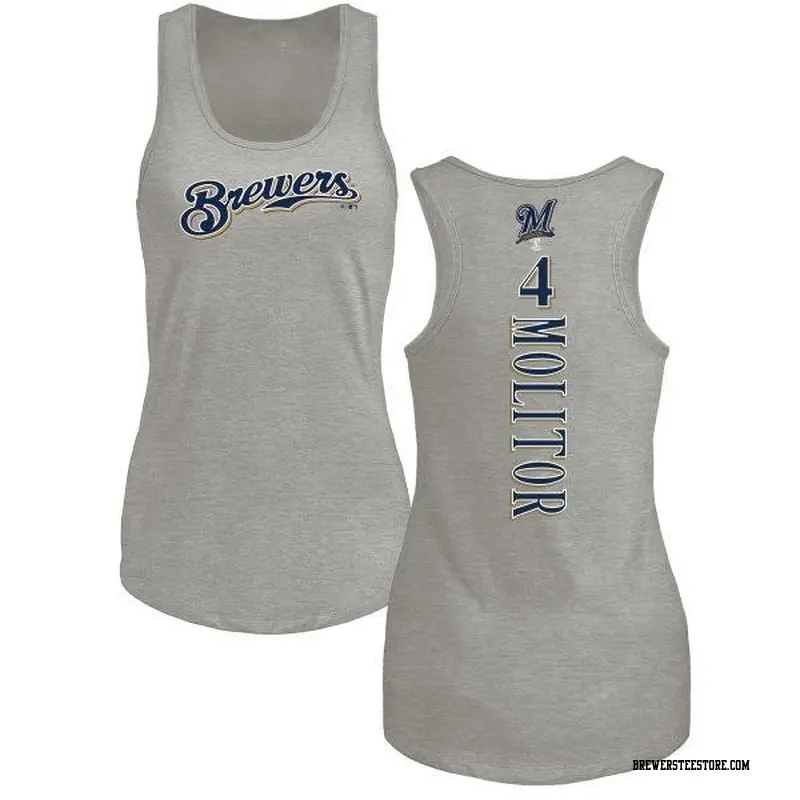 Women's Milwaukee Brewers ＃4 Paul Molitor Ash Branded Backer Tank Top