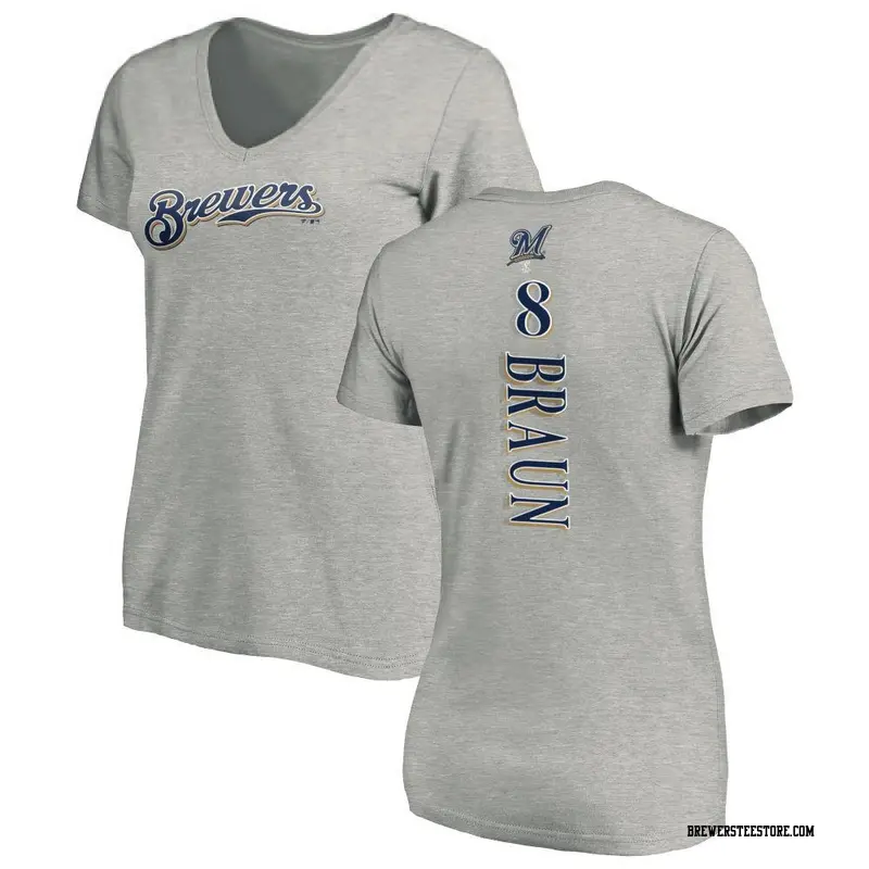 Women's Milwaukee Brewers ＃8 Ryan Braun Ash Backer Slim Fit T-Shirt -  Brewers Store
