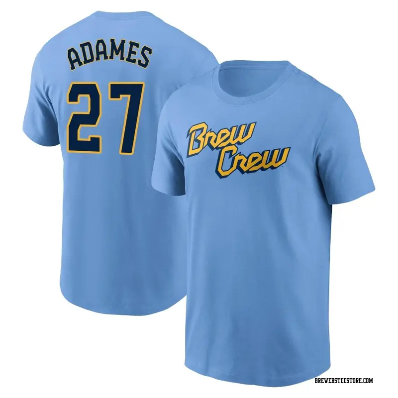 Youth Milwaukee Brewers ＃27 Willy Adames Blue Powder 2022 City Connect Name  & Number T-Shirt - Brewers Store