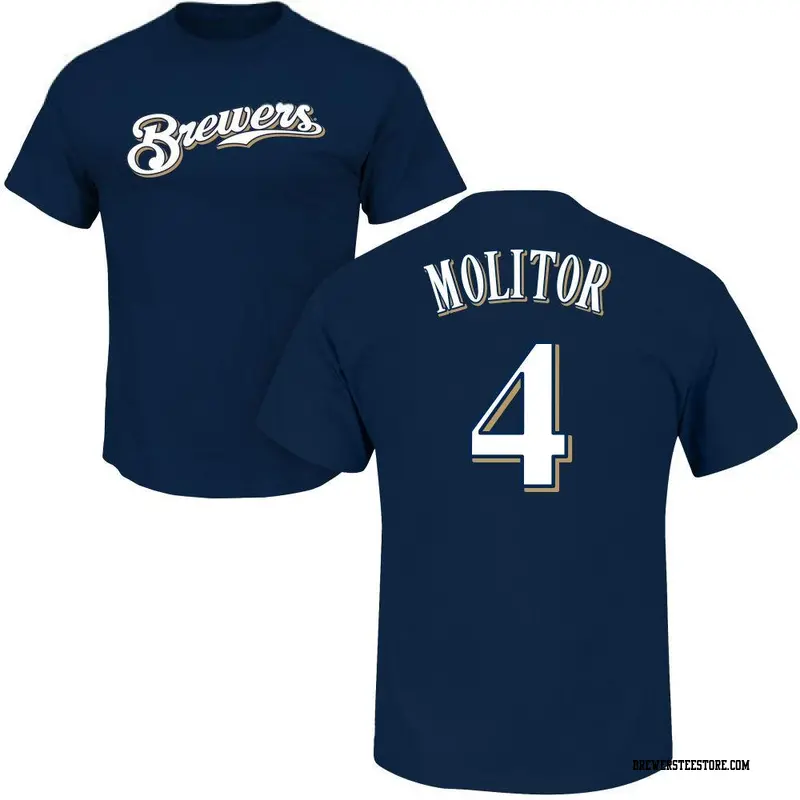 Youth Milwaukee Brewers ＃4 Paul Molitor Navy Roster Name & Number T-Shirt